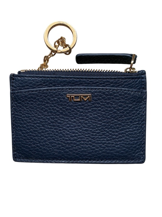 Tumi Accessories - TUMI Navy Blue Leather Zip Card Case with Key Ring OS